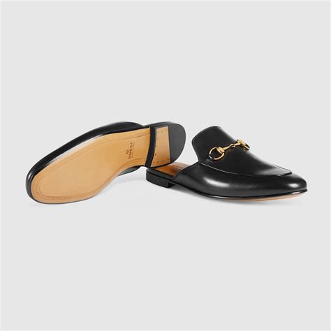 Black Shiny Leather Horsebit Slipper With Gold